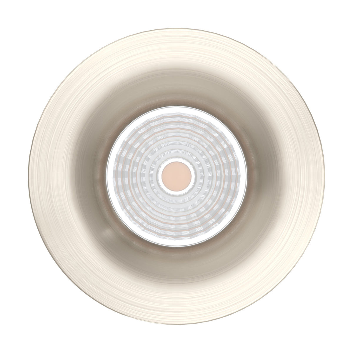 Kamarne LED Downlight, round recessed fitting with satin nickel bezel and deep faceted reflector, aluminium body, 8.8cm diameter, cool white 4000K, shown on a plain white background.