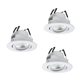 Kamarne Smart Colour Changing LED Downlight Set of 3 in white, showing round recessed fittings with aluminium bodies, tilting centres, and clear LED lenses on a plain white background.