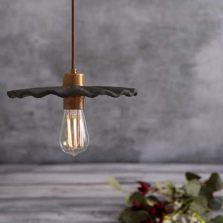 Kapok Ceramic Disc Pendant Light - Black Clay