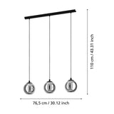 Karnarne Smoked Glass Linear Pendant Light - Black
