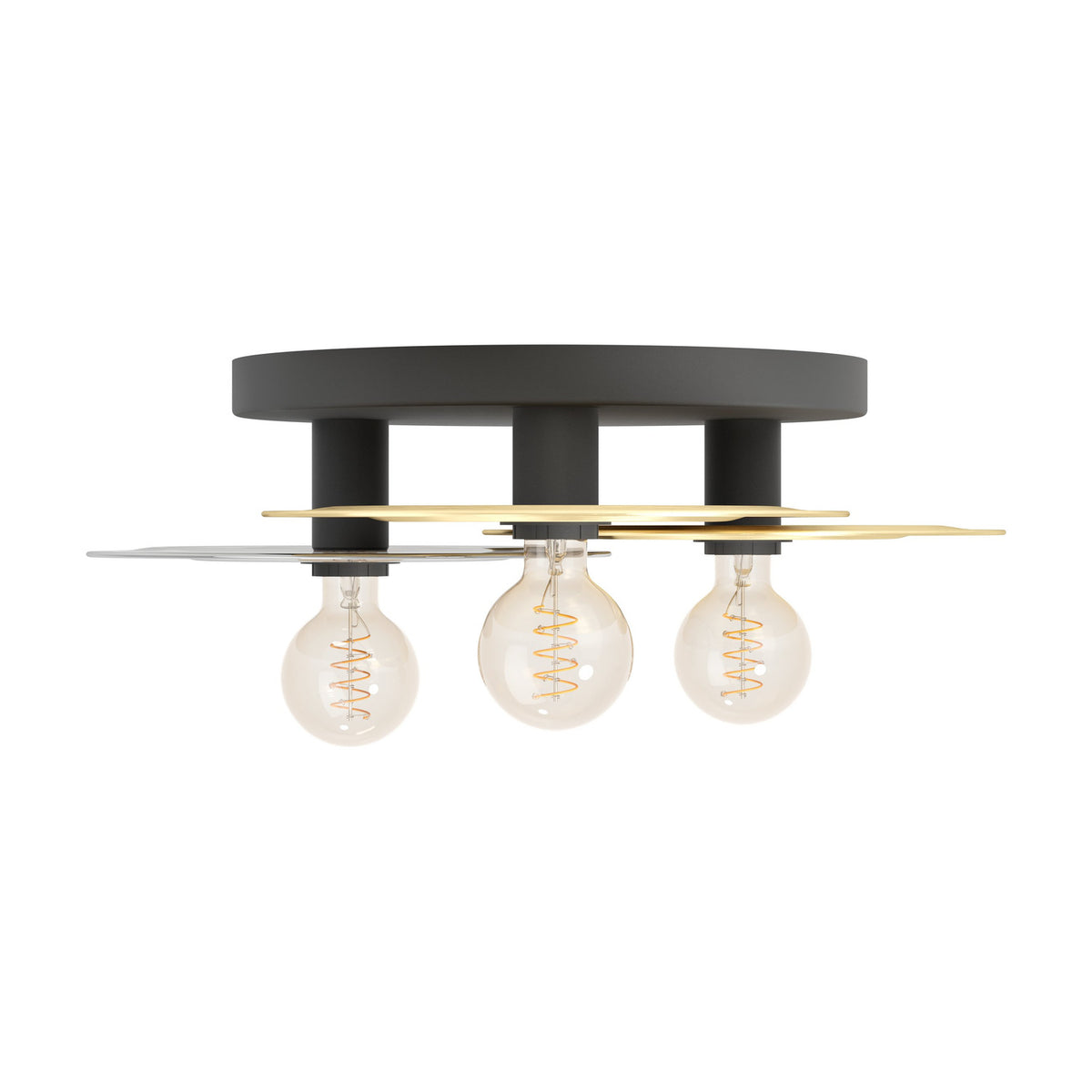 Karnette 3 Light Ceiling Light - Black, Brass & Grey