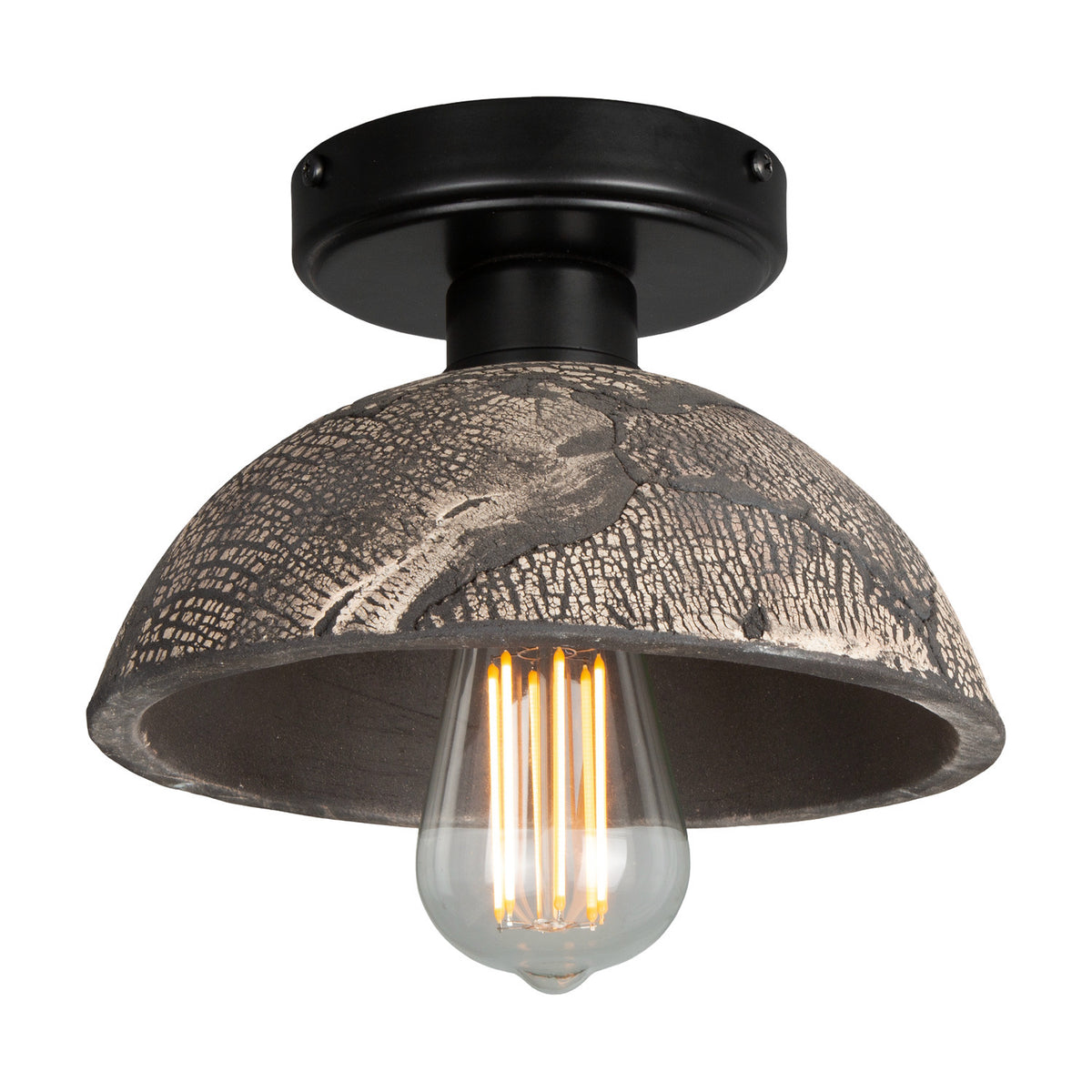 Kauri Ceramic Flush Ceiling Light - Black Clay