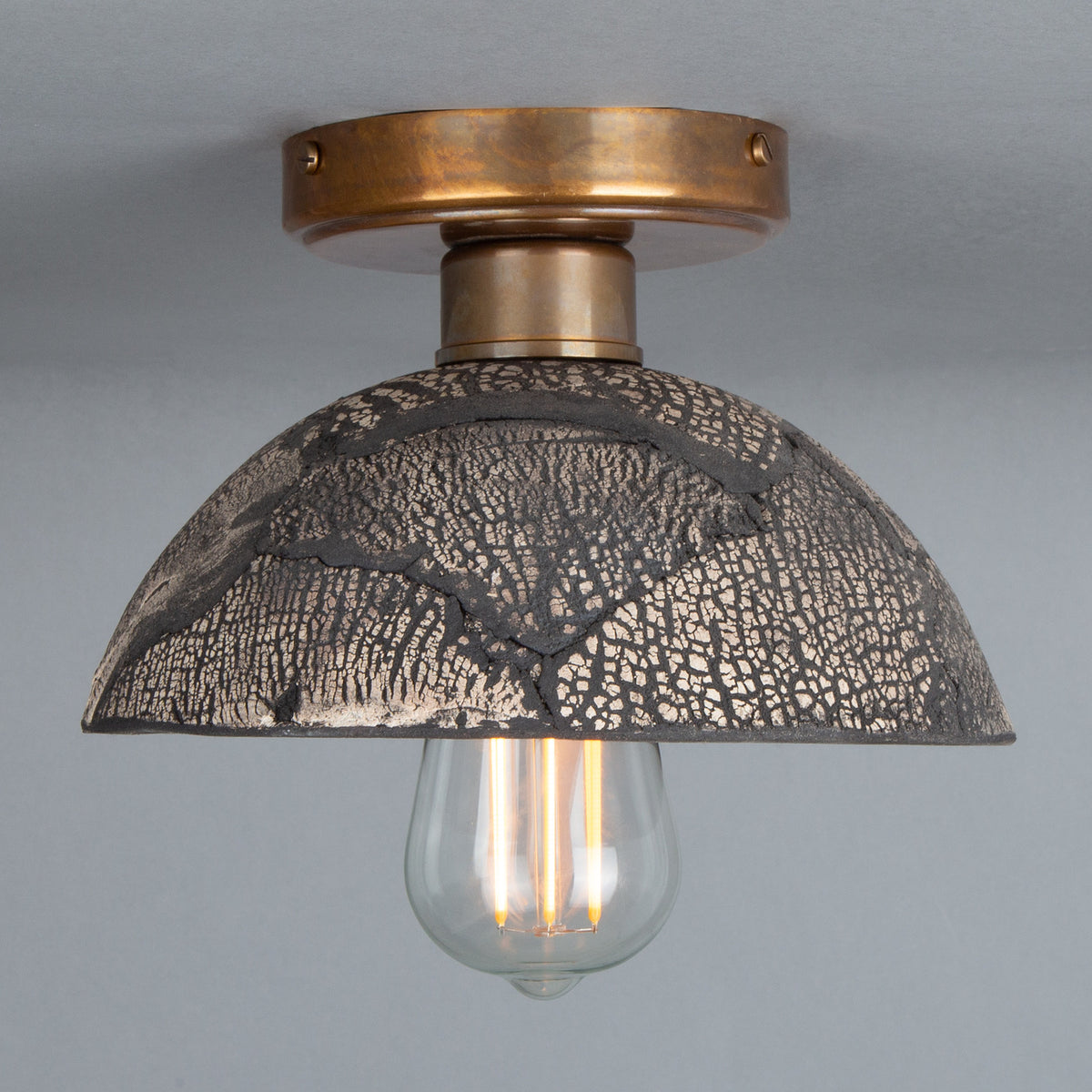 Kauri Ceramic Flush Ceiling Light - Black Clay