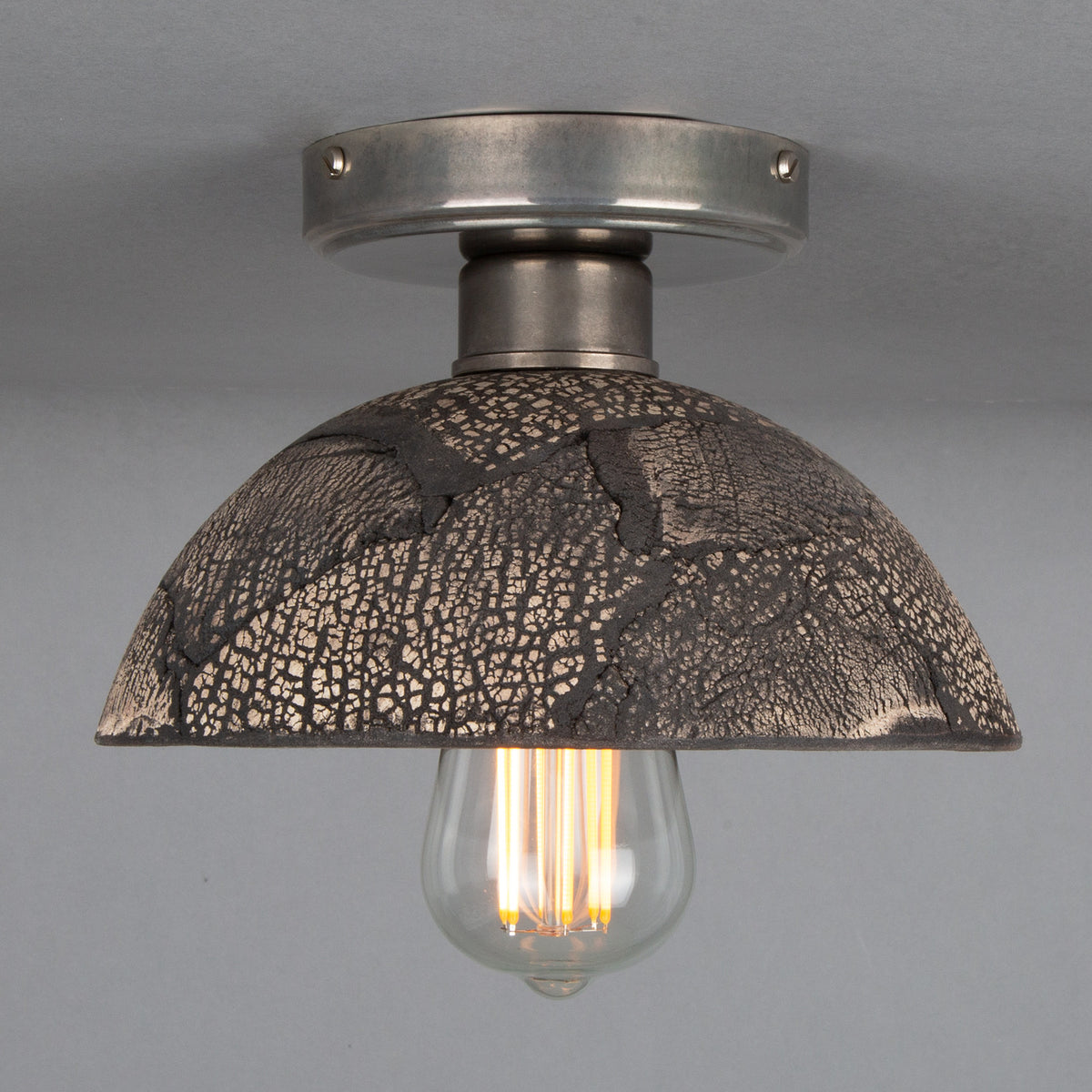 Kauri Ceramic Flush Ceiling Light - Black Clay