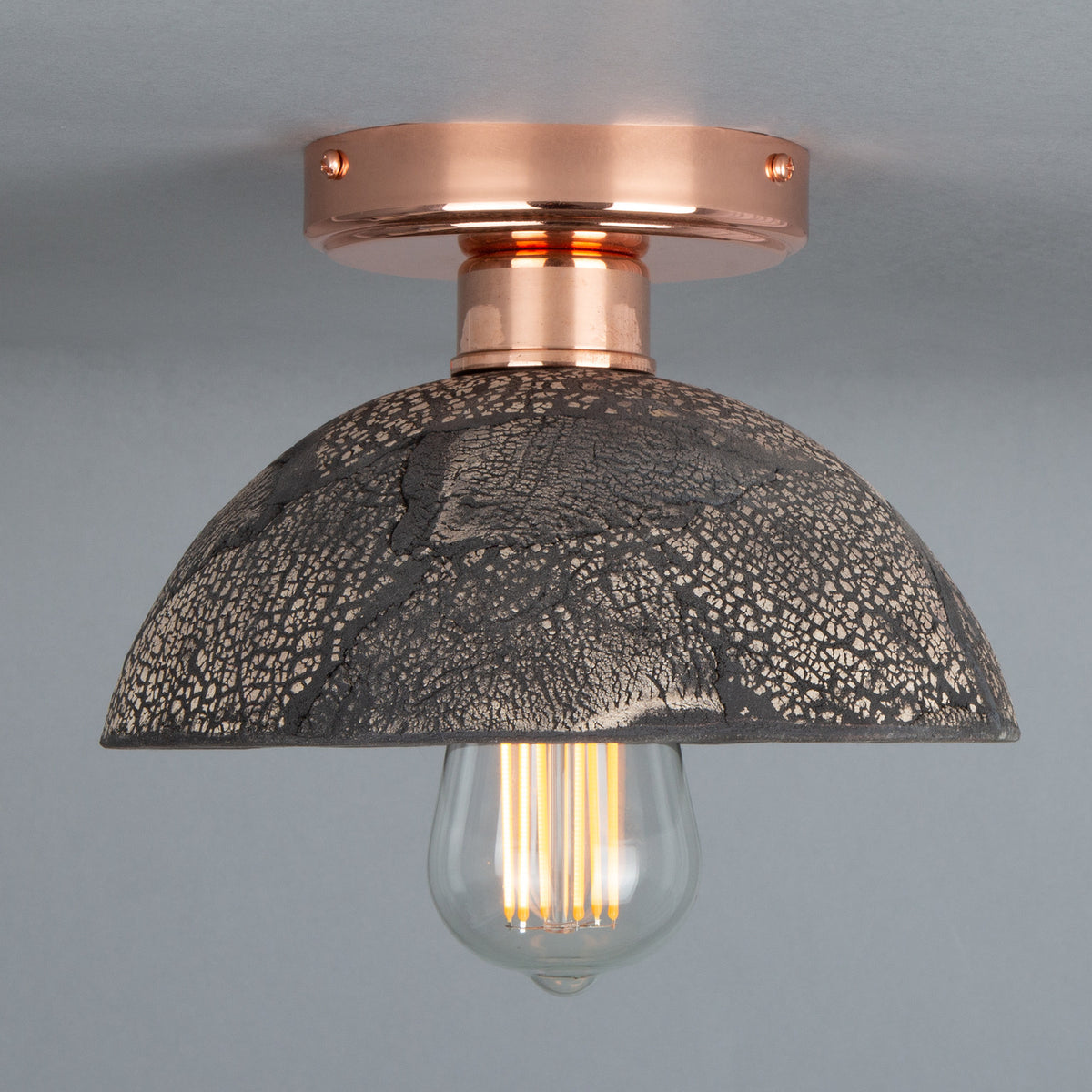 Kauri Ceramic Flush Ceiling Light - Black Clay