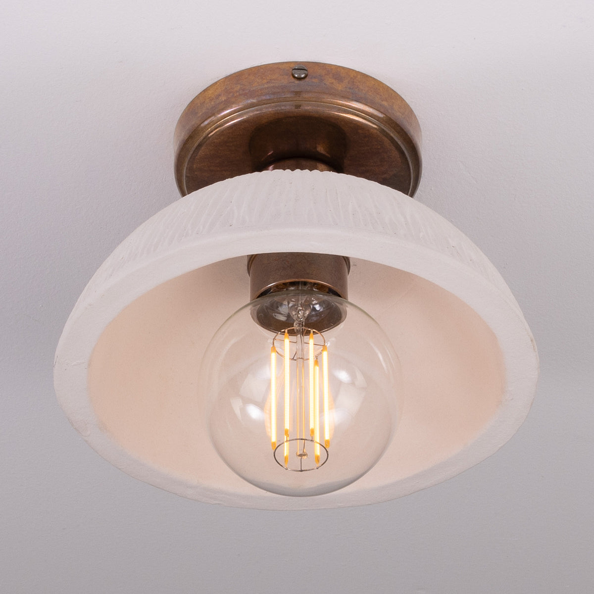 Kauri Ceramic Flush Ceiling Light - Matt White Striped