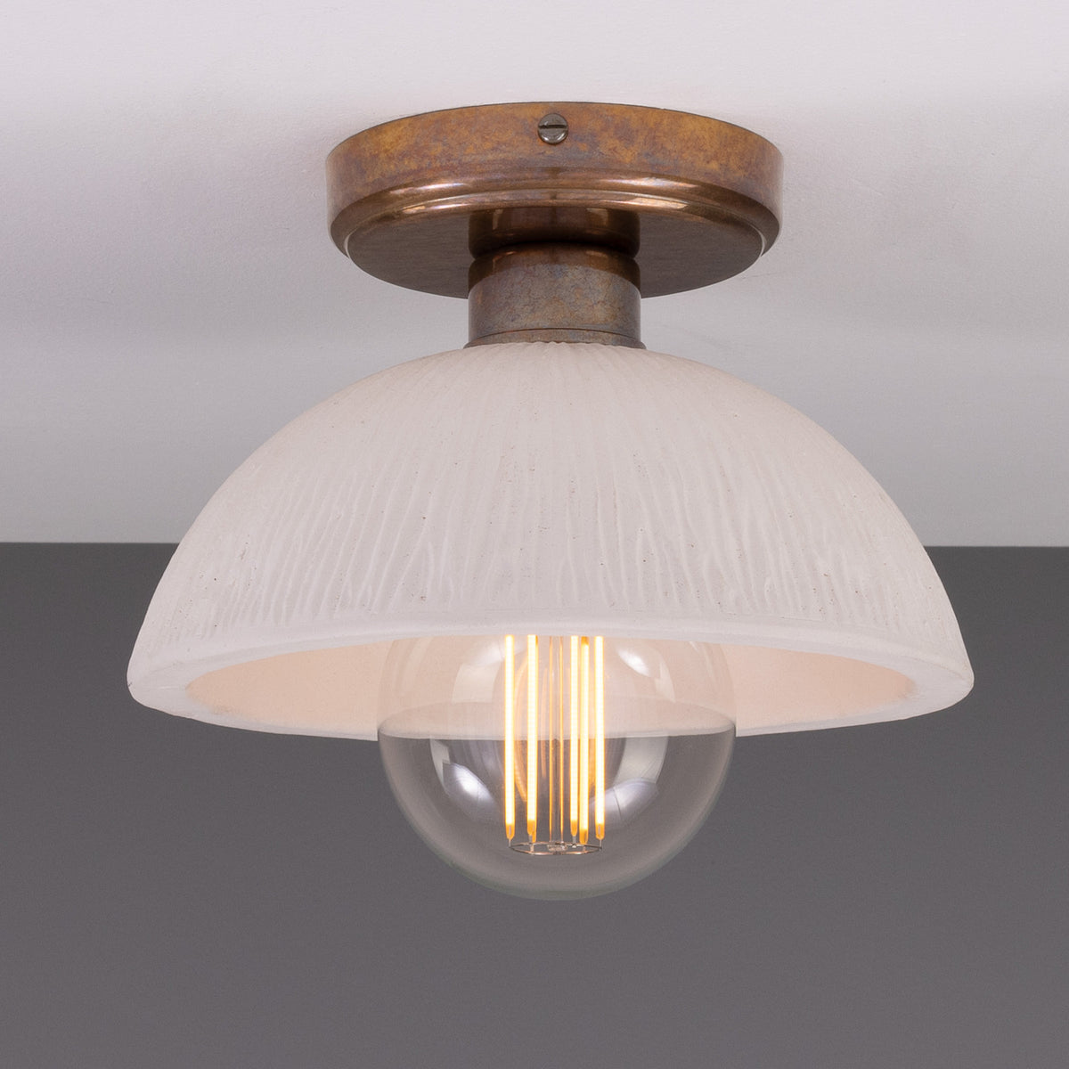Kauri Ceramic Flush Ceiling Light - Matt White Striped