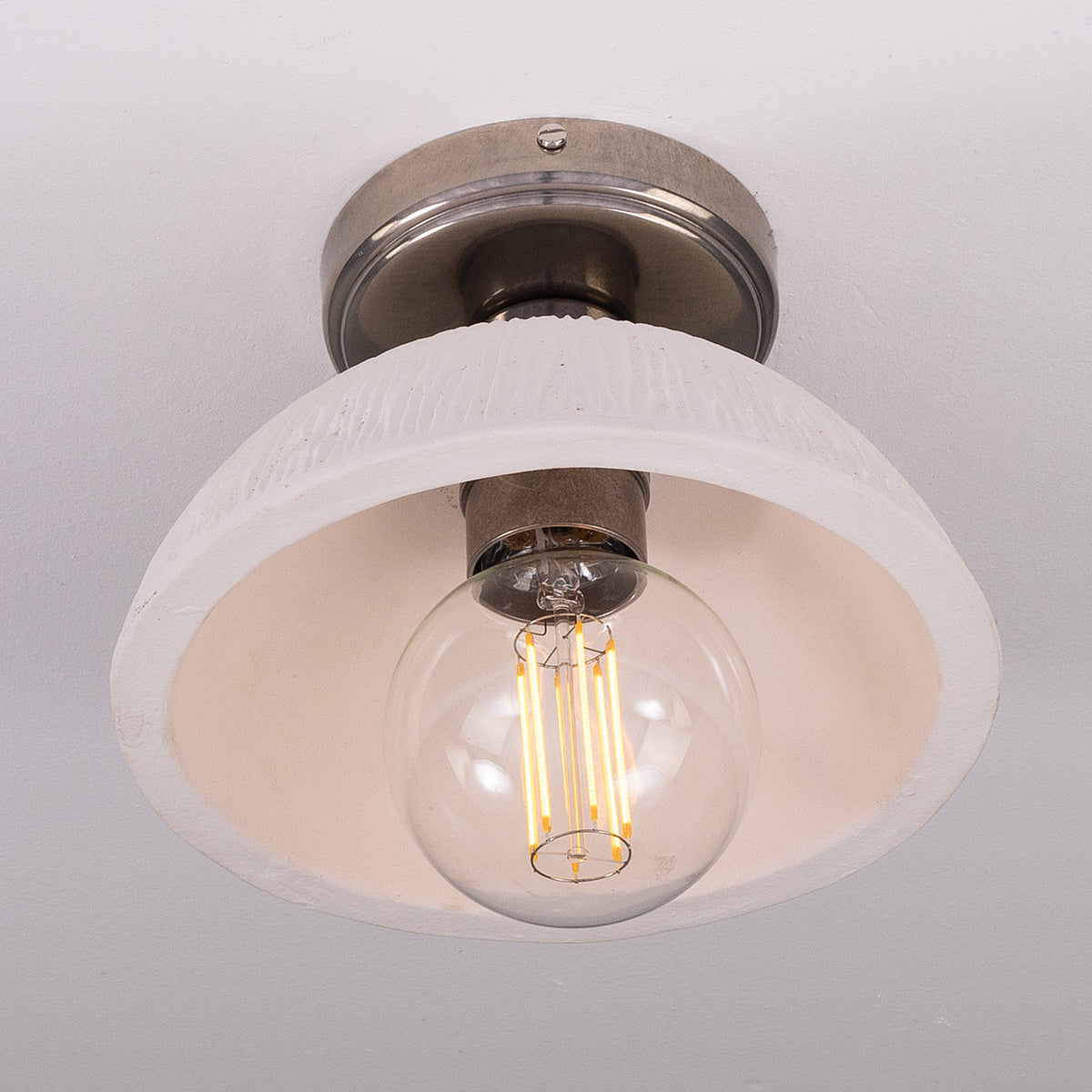 Kauri Ceramic Flush Ceiling Light - Matt White Striped