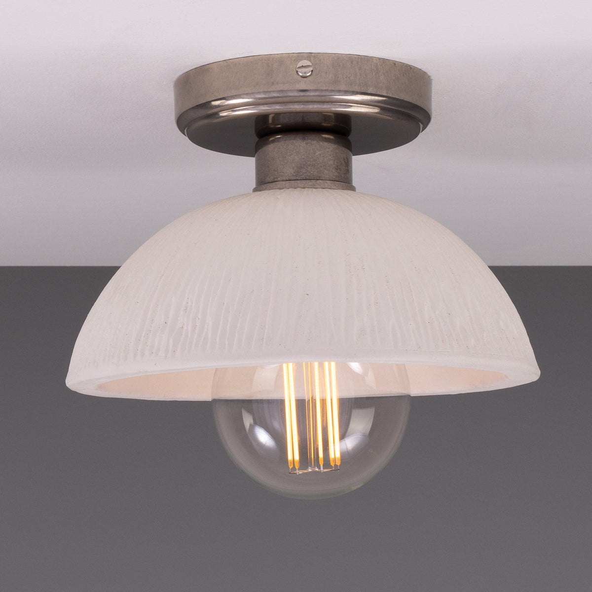 Kauri Ceramic Flush Ceiling Light - Matt White Striped