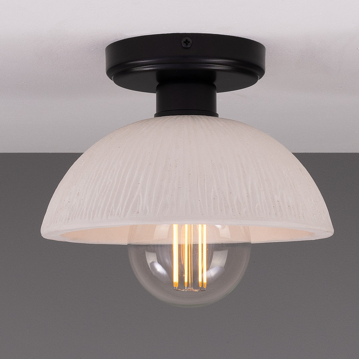 Kauri Ceramic Flush Ceiling Light - Matt White Striped