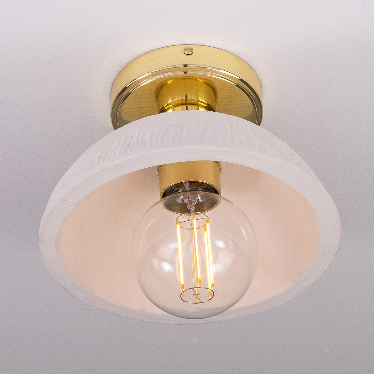 Kauri Ceramic Flush Ceiling Light - Matt White Striped