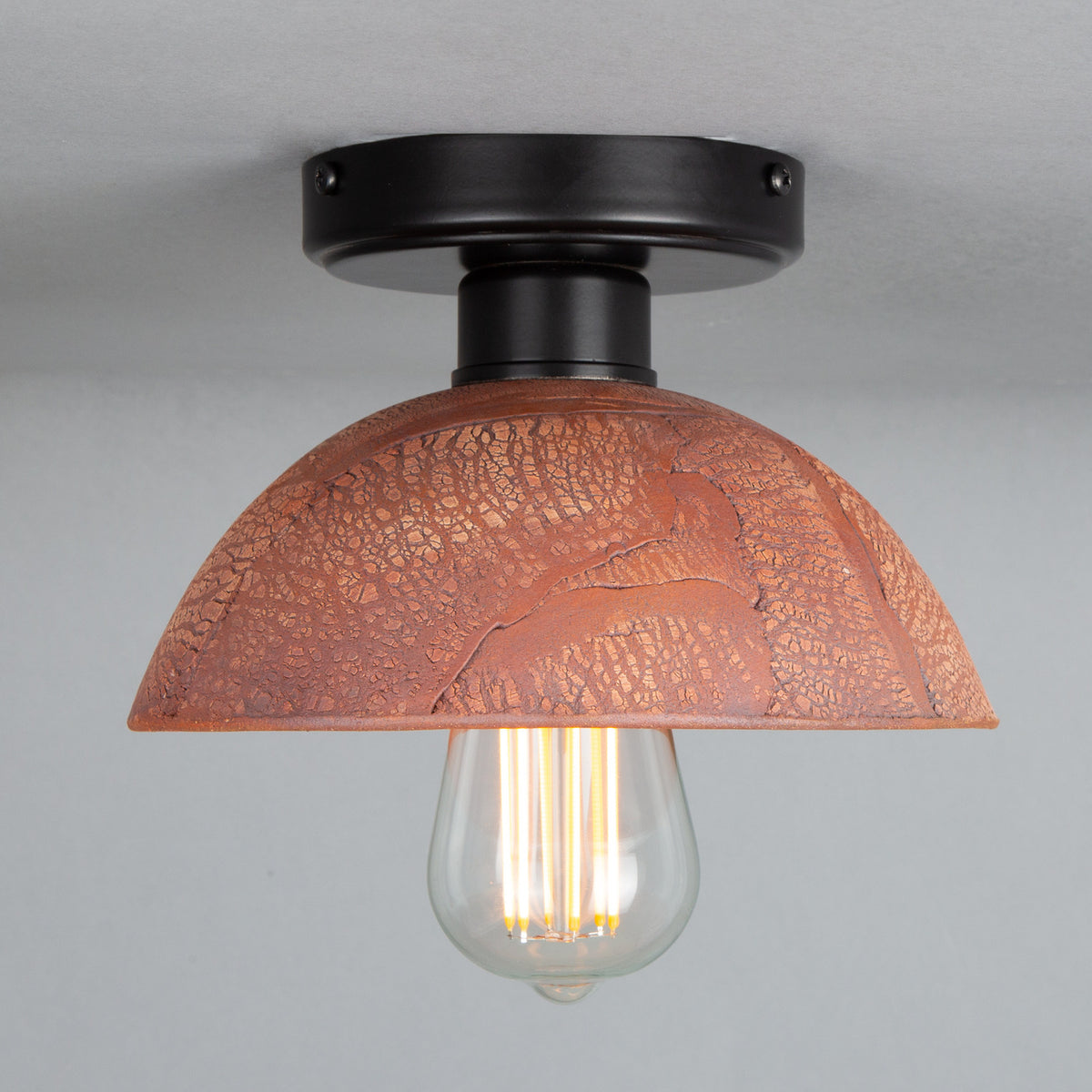 Kauri Ceramic Flush Ceiling Light - Red Iron