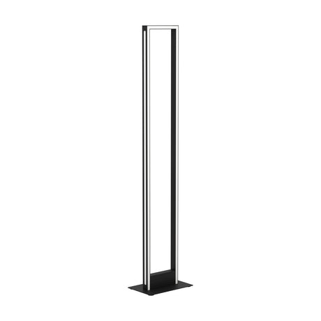 Kelbarne Smart LED Floor Lamp in black, tall open rectangular frame with white light strips along the sides and top, set on a flat rectangular base against a plain white background.