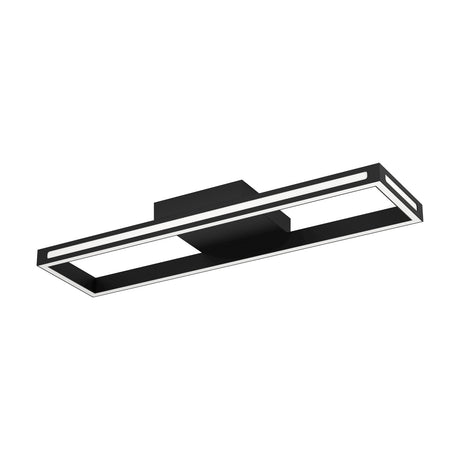 Kelbarne Smart LED Flush Ceiling Light in black, an open rectangular frame with white diffuser strips and a slim central ceiling canopy, shown on a plain white background.