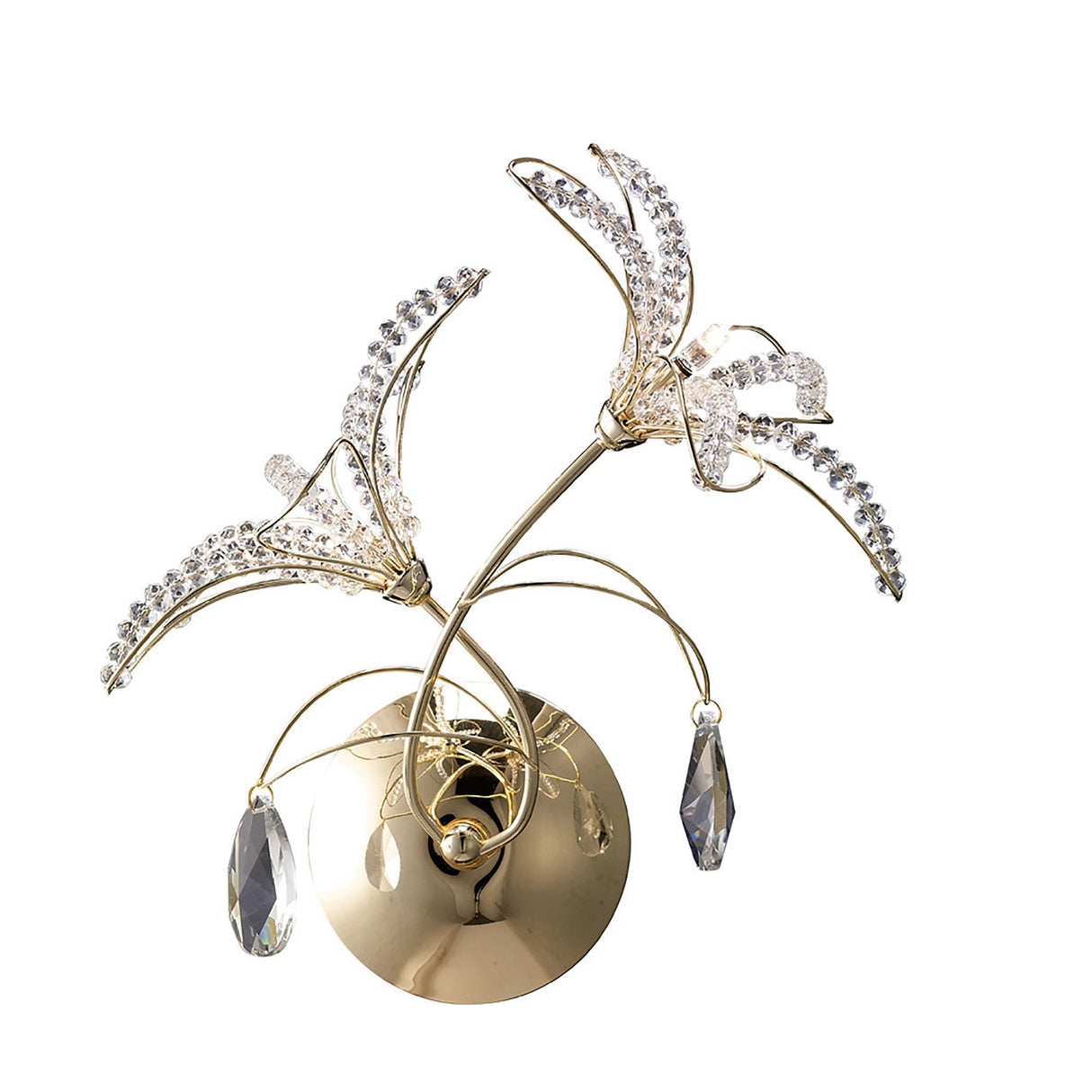 Kenzo 2 Light Crystal Wall Light With Switch - Gold