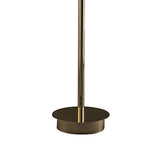 A close-up of the Kenzo 6 Light Crystal Floor Lamp in French Gold shows its round, flat base and slender vertical pole. The lamp’s shiny, reflective finish enhances its elegant, luxurious look.