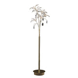 The Kenzo 6 Light Crystal Floor Lamp in French Gold features a tall, round-based design with decorative branches, crystal-like leaves, and hanging teardrop ornaments for elegant, luxury lighting inspired by a stylized tree.