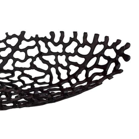 Kimitsu Decorative Bowl in brown aluminium, shown close-up with coral-like openwork branching and a gently curved rim, on a plain white background.