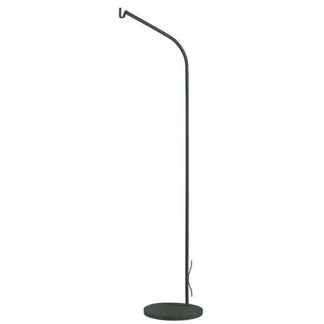 The Kinke Floor Lamp With Hook - Anthracite features a tall, slender black metal stand with a round base and a curved top arm ending in a small hook.