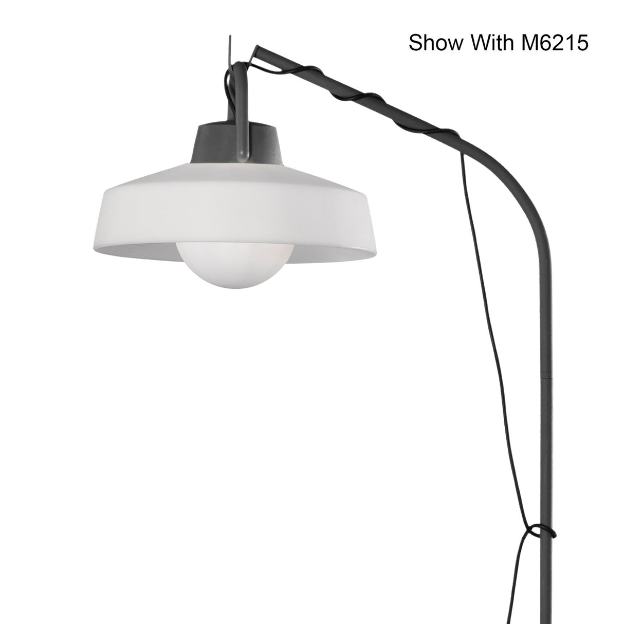 The Kinke Floor Lamp With Hook - Anthracite features a black curved stand and a wide, white round shade. Model M6215 is shown, as noted in the upper right corner.