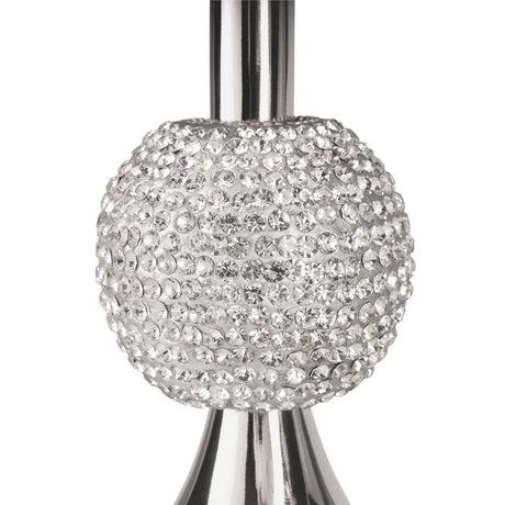 Kisyk Candle Holder 29.5cm in silver, close-up of the crystal-effect stone-encrusted ball on the slim stem, set against a plain white background.