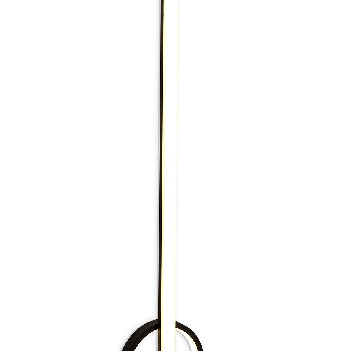 The Kitesurf LED Floor Lamp 24W 3000K in black features a slim vertical light tube on a looped circular base, offering modern minimalist lighting ideal for contemporary spaces.