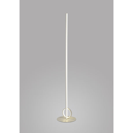 The Kitesurf LED Floor Lamp 24W 3000K in white features a slim vertical pole and circular ring base, offering minimalist style and ambient lighting, shown against a plain gray background.