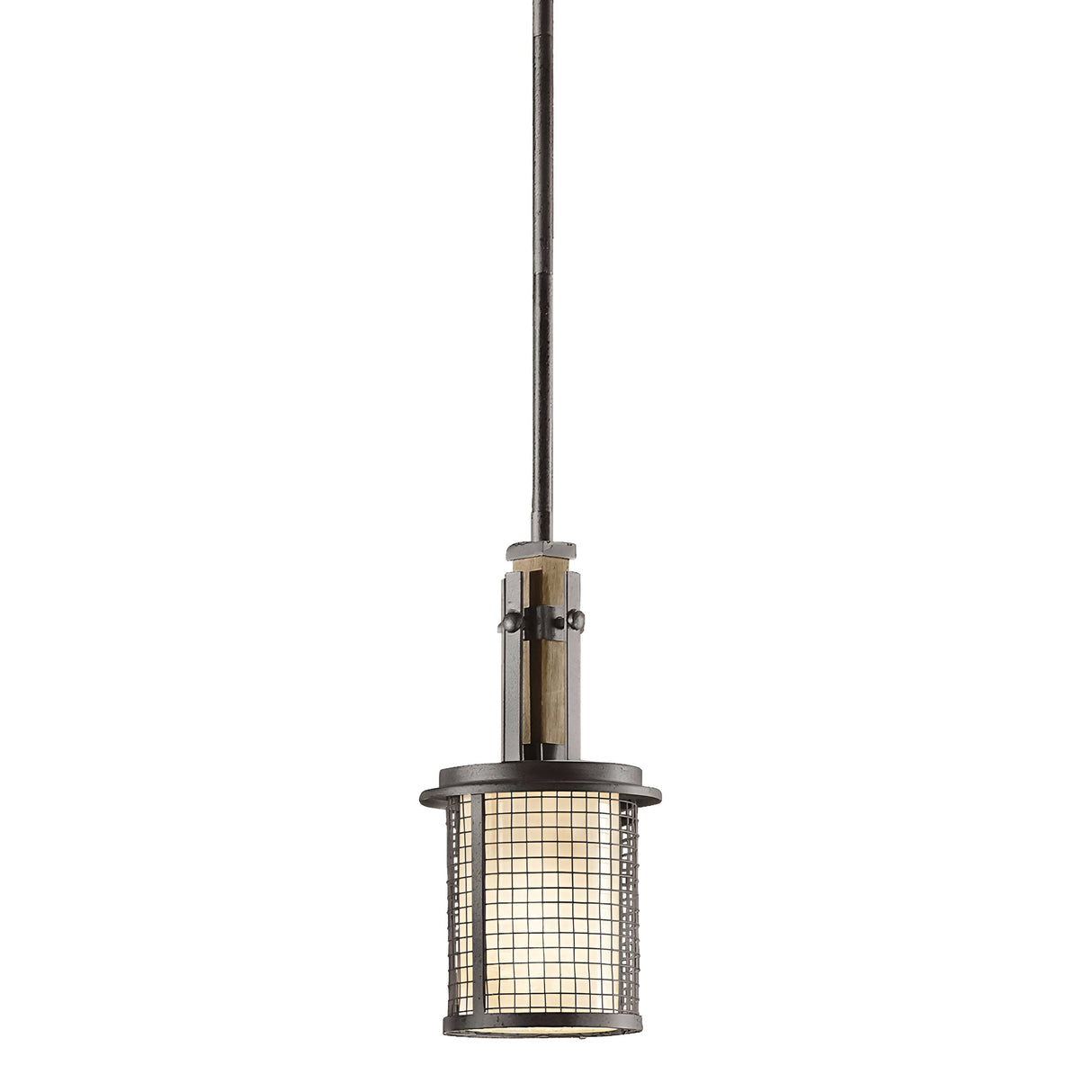The Ahrendale 1 Light Mini Pendant in Grey showcases a cylindrical wire mesh cage and a central bulb, capturing the essence of industrial-inspired lighting. Its metallic finish, along with the sleek vertical rod, contributes to its minimalist design, transforming it into an eye-catching mini pendant灯 for any space.