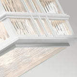 Close-up of the Beacon Outdoor 2 Light Flush in white, featuring a framed glass surface with a textured, wavy design. The transitional style provides a clean, modern aesthetic that subtly plays with light and shadow across its surface.
