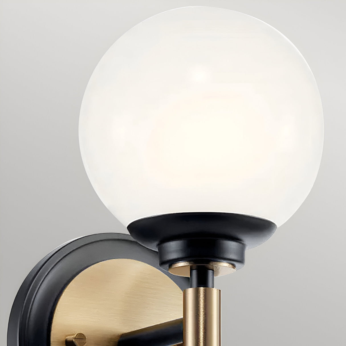 Benno 1 Light Bathroom Opal Glass Wall Light - Black/Champagne