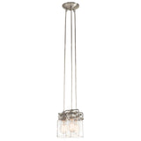 Introducing the Brinley 3 Light Pendant - Brushed Nickel, a vintage-inspired fixture featuring a brushed nickel finish. This modern design includes three hanging mason jar-style glass shades that elegantly display exposed bulbs. With its metal base and sleek supporting wires, it masterfully combines classic charm with contemporary flair.