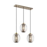 The Ceiling Pan Rectangular Ceiling Plate - Silver elegantly suspends three mini-pendant lights with translucent, oval glass shades and perforated metal interiors from a rectangular ceiling plate using black cords, all finished in sleek silver for a modern touch.