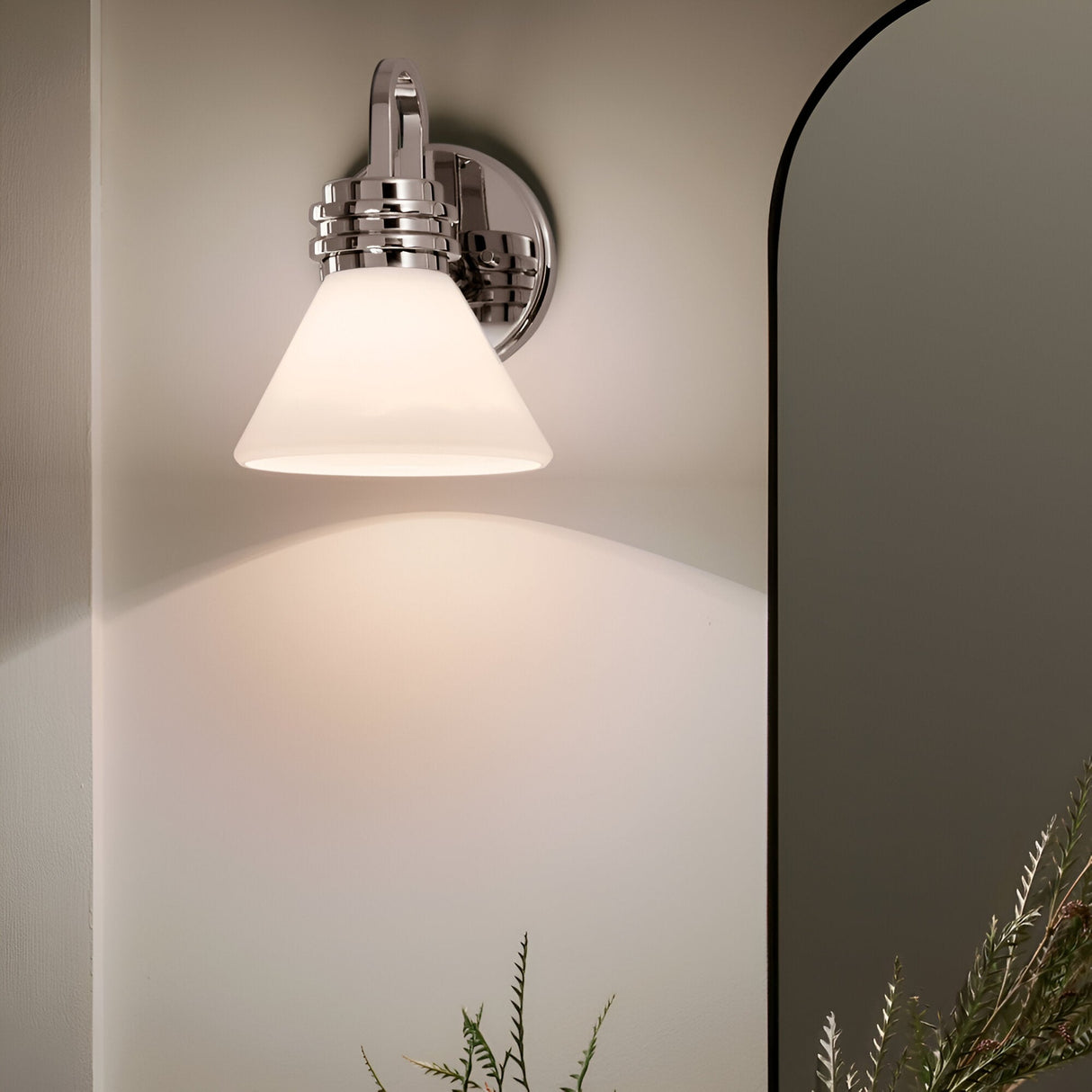 Farum 1 Light Bathroom Opal Glass Wall Light - Polished Chrome