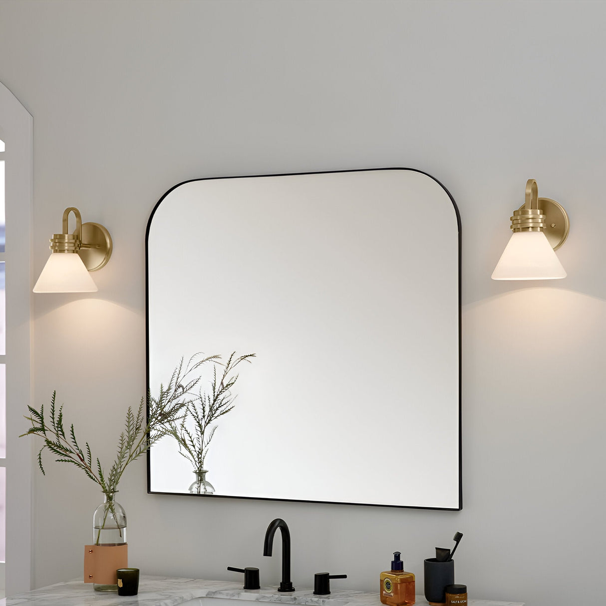 Farum 1 Light Bathroom Opal Glass Wall Light - Champagne