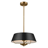 Introducing the Luella 3 Light Duo-Mount Chandelier/Semi-Flush in Black & Brass, a modern fixture featuring a sleek design with a brass finish. Its chic black and brass lampshade is perfectly suspended by a brass rod, providing versatile mounting options while enhancing any decor with an elegant and contemporary touch.