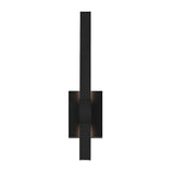 The Nocar LED Outdoor Medium Wall Light 20W 3000K in black features a modern design with a vertical rectangular bar intersecting a horizontal bar, mounted on a square base. Its minimalistic style is shown against a white background.