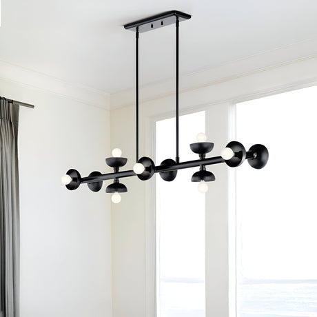 Kichler Palta 10 light linear pendant in satin black, shown in a room setting
