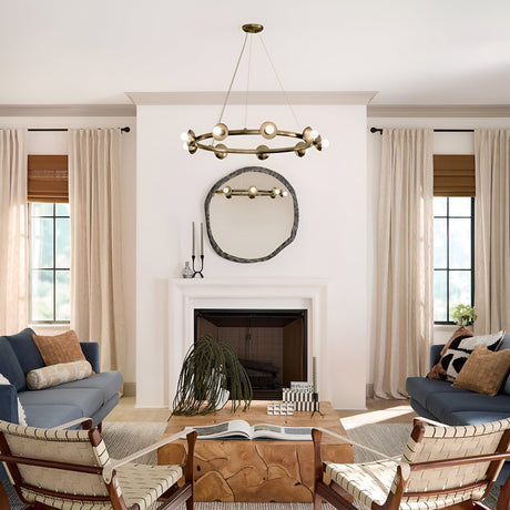 Kichler Palta 9 light circular pendant in champagne bronze, shown in a room setting