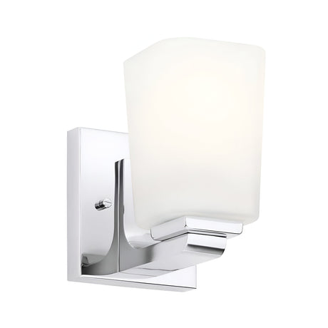 The Roehm 1 Light Wall Light in polished chrome boasts a sleek finish and an opal glass shade, making it ideal for contemporary spaces.