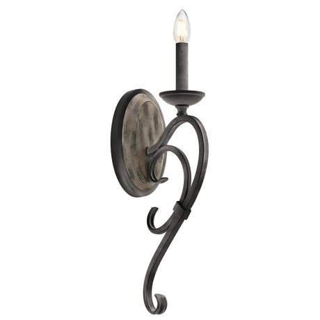 The Taulbee 1 Light Wall Light in Weathered Zinc offers an elegant, rustic design with a single candle-style bulb. Its weathered zinc finish, round textured backplate, and gracefully curving arm contribute to its vintage look, adding timeless rustic charm ideal for farmhouse decor.