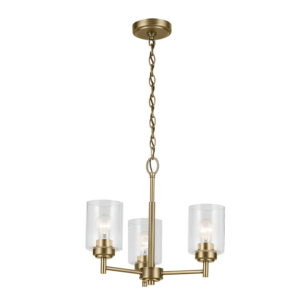 Winslow 3 Light Glass Chandelier - Brass