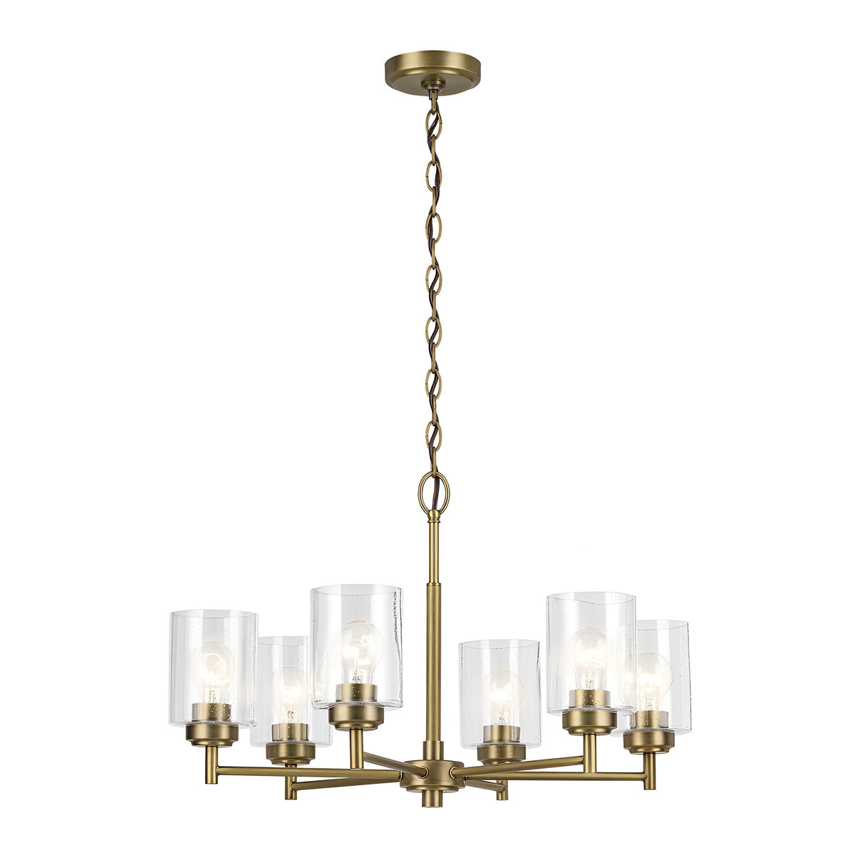 Winslow 6 Light Glass Chandelier - Brass