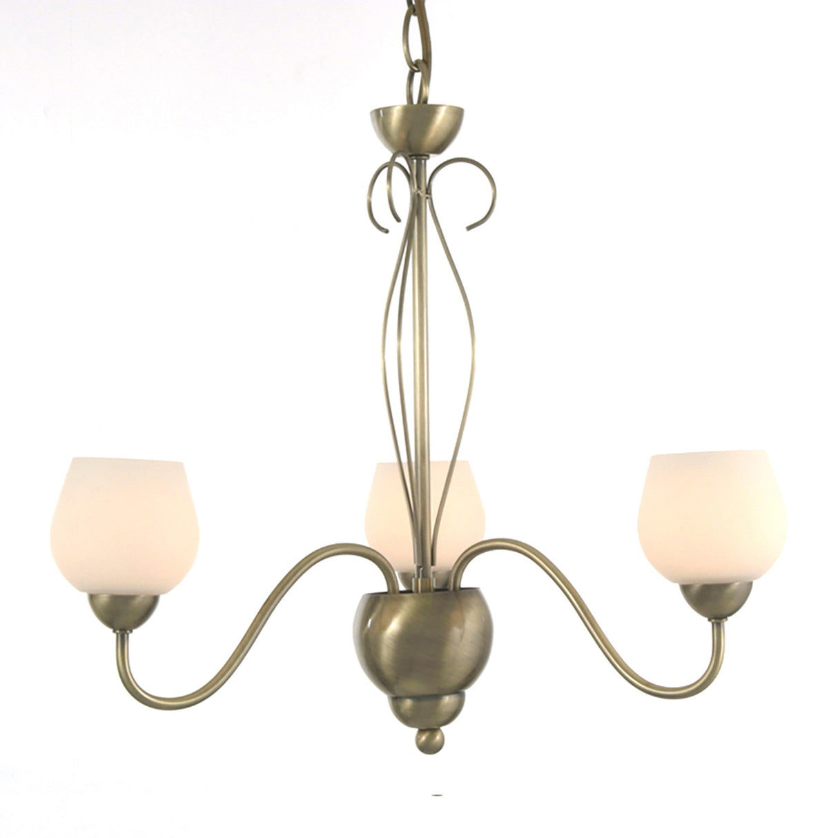 Klara 46cm 3 Light Opal Glass Chandelier - Antique Brass