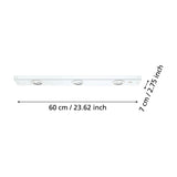 Kob Under Cabinet Light in white steel, a slim bar with three round integrated LED spotlights, shown with dimensions of 60cm length and 7cm width on a white background.