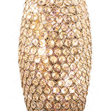A close-up of the Kos 3 Light Crystal Table Lamp in French Gold, featuring a cylindrical shade with circular crystals that create a sparkling, luxurious pattern—perfect decorative lighting for any space.