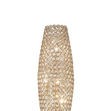The Kos 4 Light Crystal Floor Lamp in French Gold features a modern, cylindrical design adorned with circular crystals, creating a warm and sparkling glow for contemporary spaces.