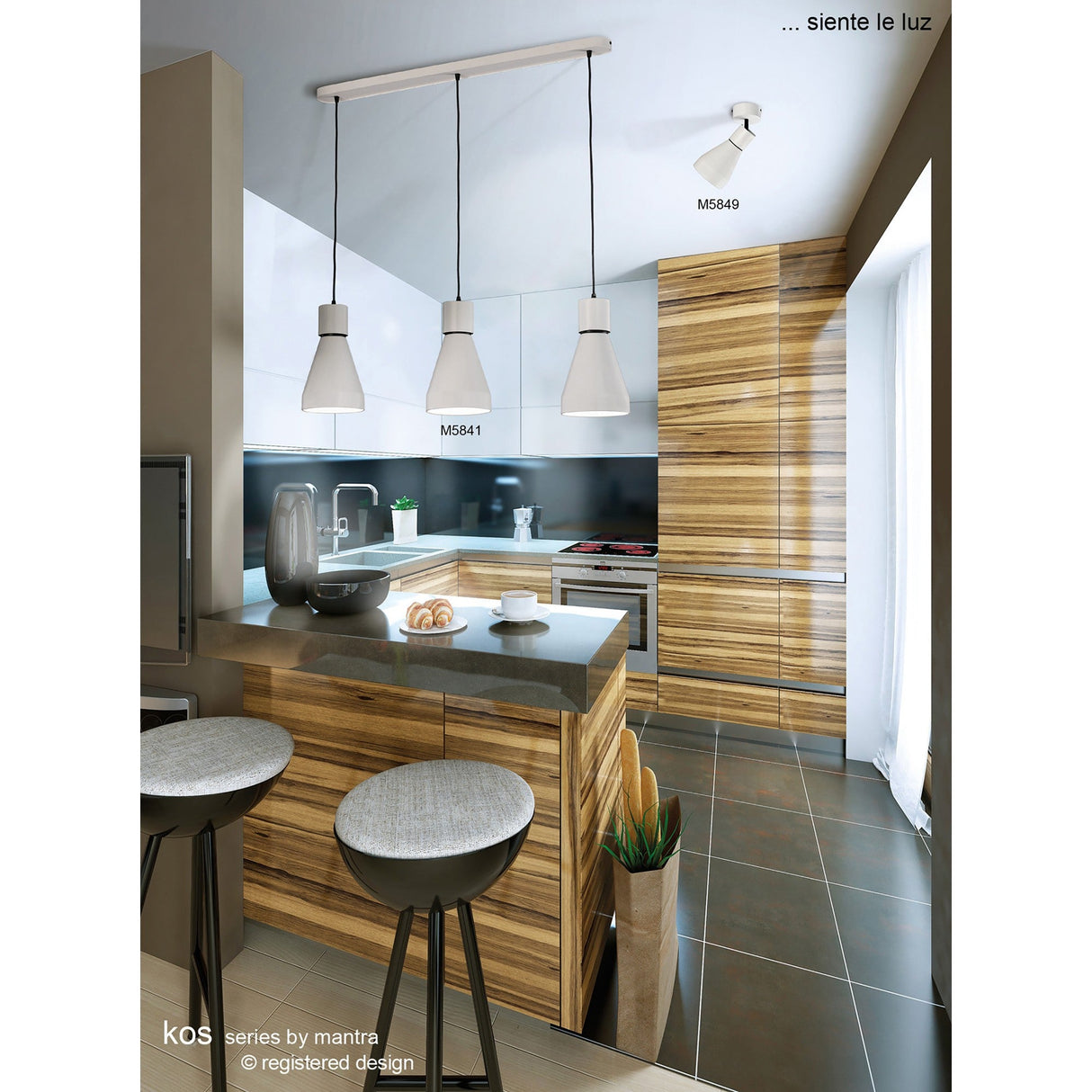 Kos 3 Light Bar Pendant Light - White & Black