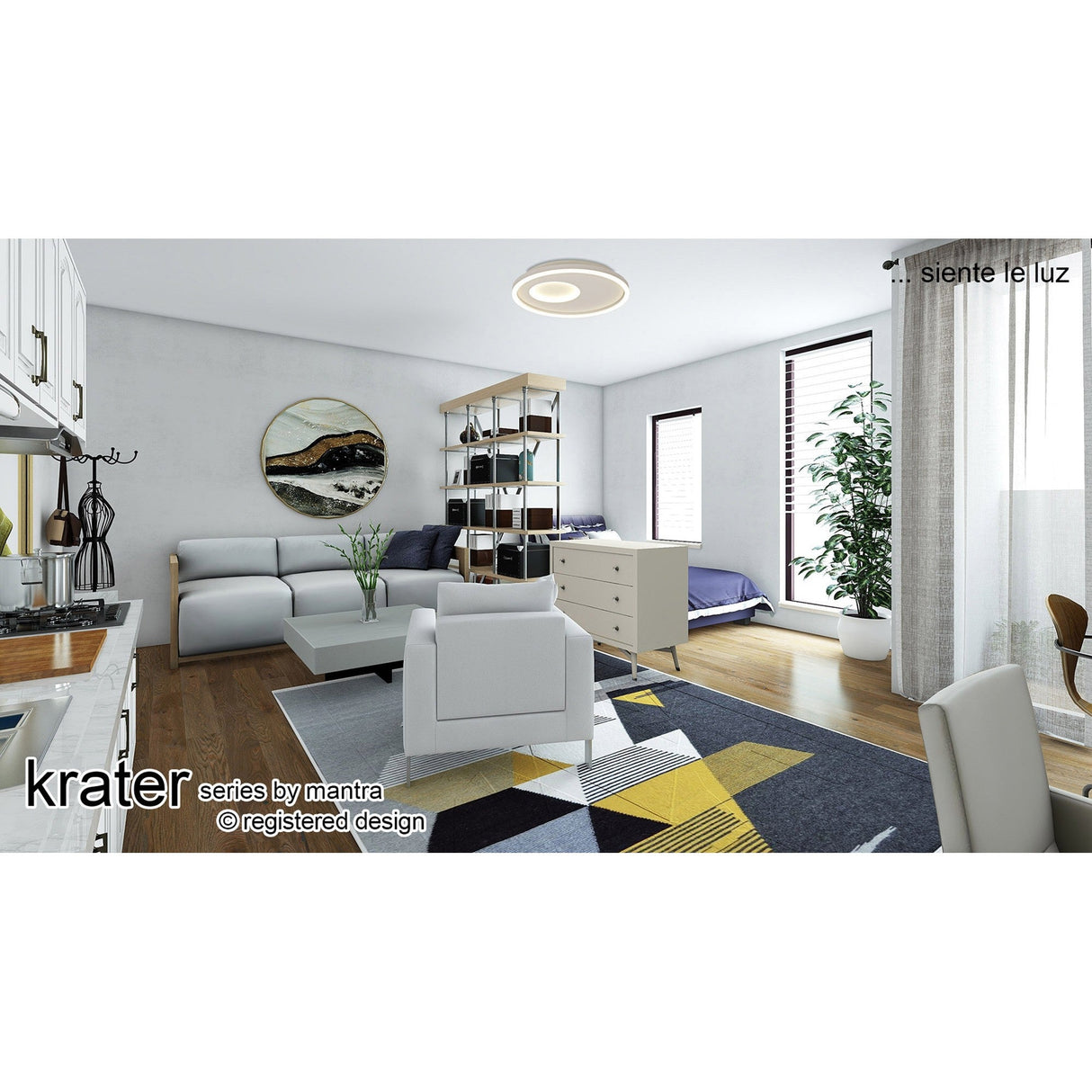 Krater CCT Dimmable LED Semi-Flush Ceiling Light With Remote Control - White