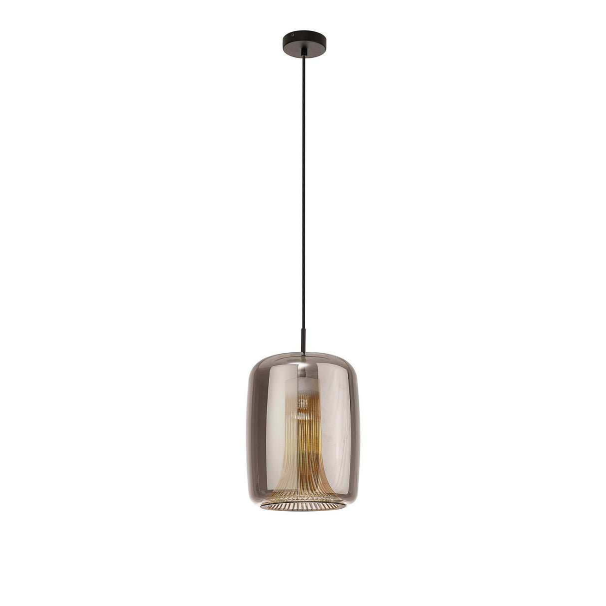 Kriss 24cm Cylinder 1 Light Glass Pendant Light - Black
