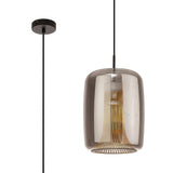 Kriss 24cm Cylinder 1 Light Glass Pendant Light - Black
